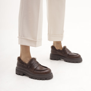 MOCASSINO SUOLA ALTA FUR MARRONE