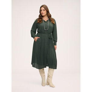Fiorella Rubino - Vestito lungo chemisier plissé in georgette - Verde militare