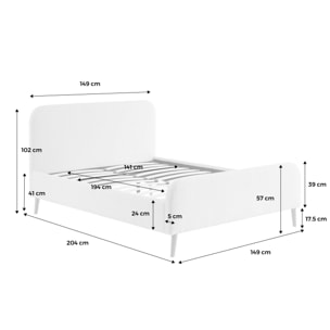 Lit avec sommier et tête de lit rembourrée 140 x 190 cm bouclette FINN