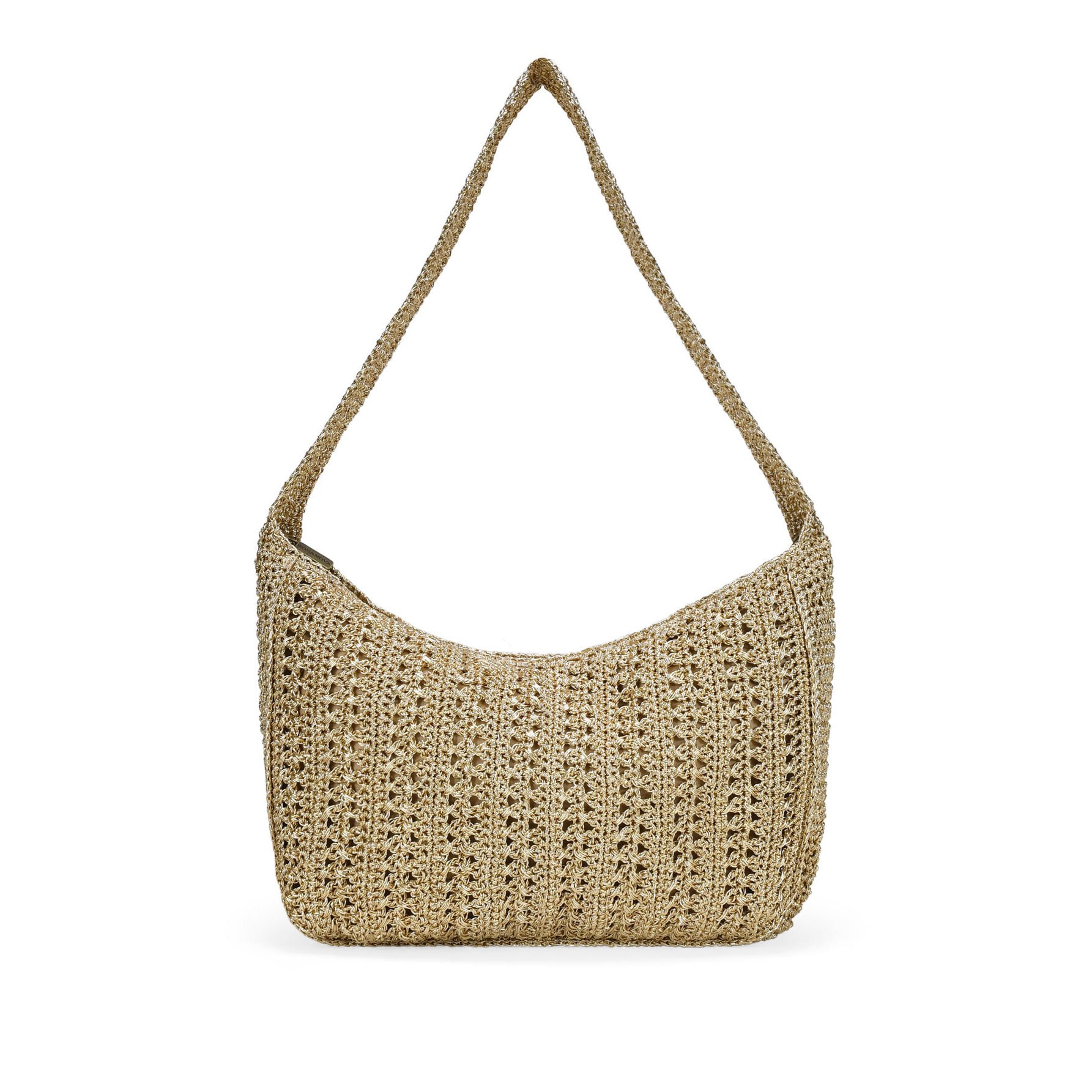 Bolso de hombro dorado en rafia