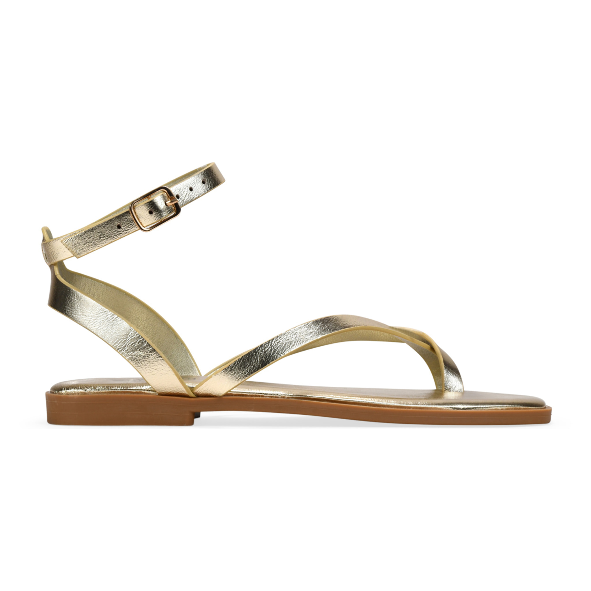 Sandalias de dedo doradas con pulsera y hebilla