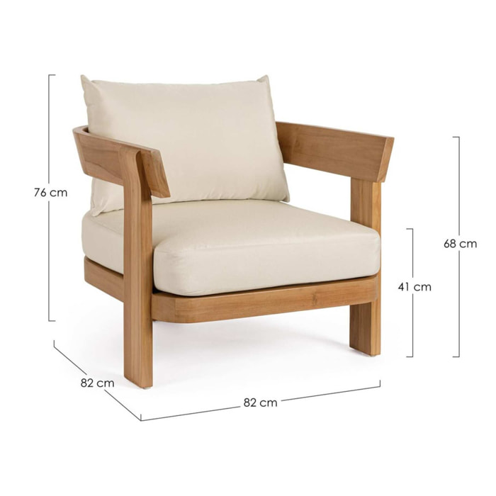 Poltrona in teak NOJA e tessuto beige