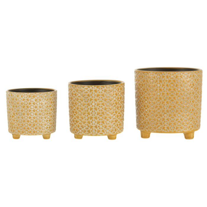 J-Line cache-pot Fleur - céramique - ocre - large - Ø 16.5 cm