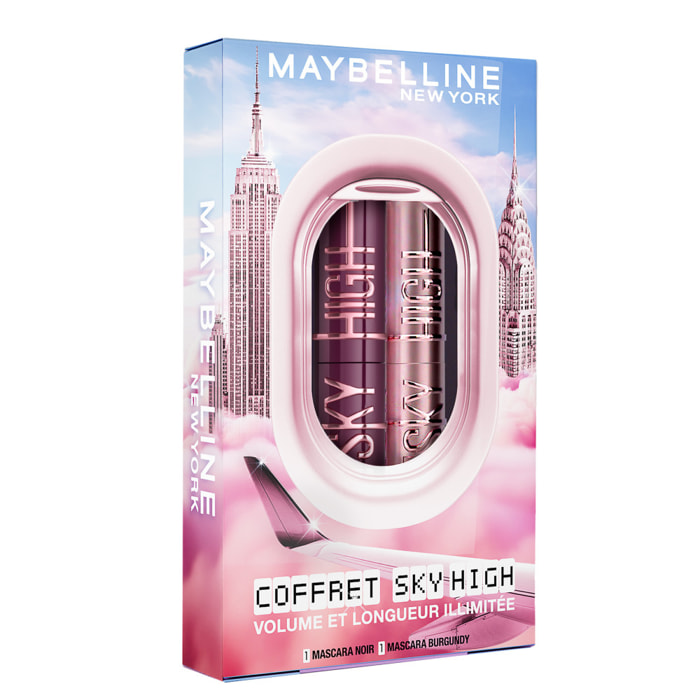 Maybelline New York Coffret 2 Mascaras Volume & Longueur - Sky High - Teinte : Very Black & Burgundy Haze - 7,2 ml