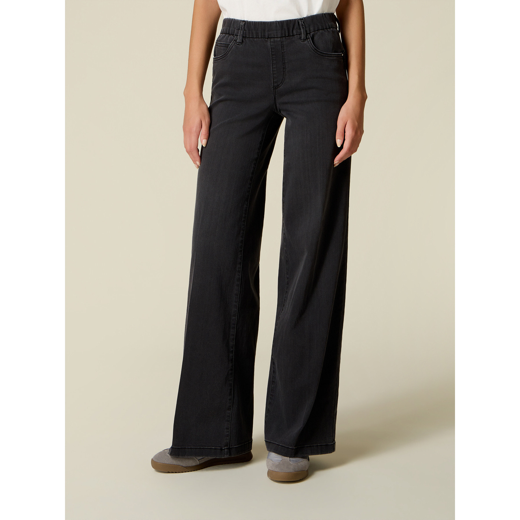 Oltre - Jeans palazzo con cintura elástica - Negro