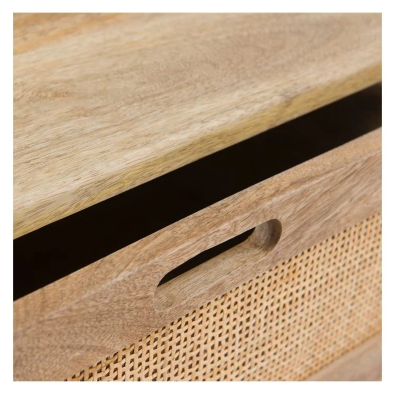 Table de chevet 2 tiroirs en bois de manguier et cannage - Félix