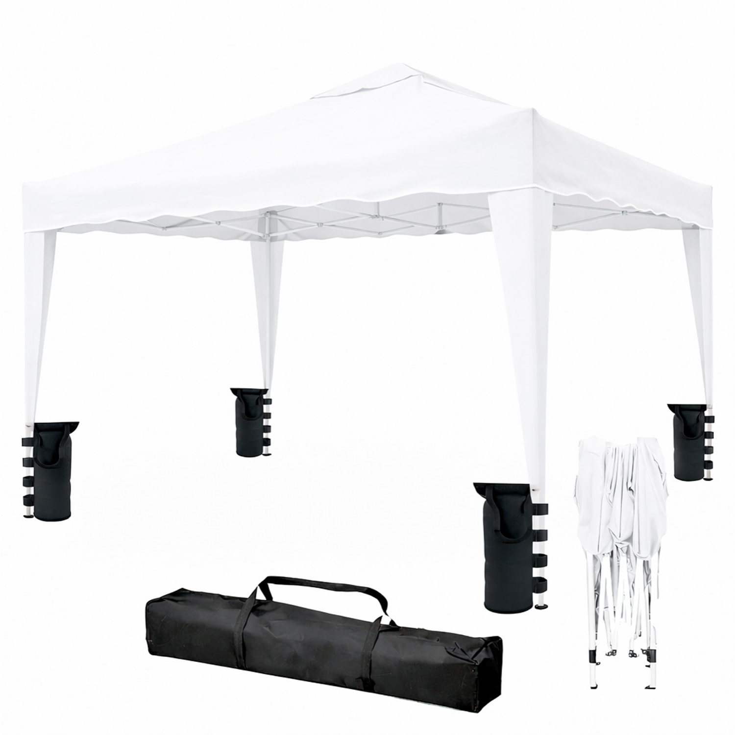 Gazebo Pieghevole 3x4 M in Acciaio con Telo Idrorepellente 160 g/m² Anti-UV Struttura Robusta Apertura Rapida Fisarmonica con Borsa e 4 Sacche Bianco