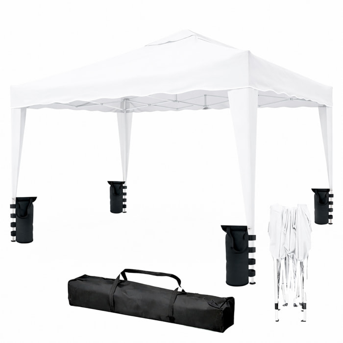 Gazebo Pieghevole 3x4 M in Acciaio con Telo Idrorepellente 160 g/m² Anti-UV Struttura Robusta Apertura Rapida Fisarmonica con Borsa e 4 Sacche Bianco