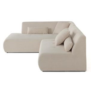 Onyx - canapé modulable d'angle gauche - 5 places - en velours côtelé - Beige