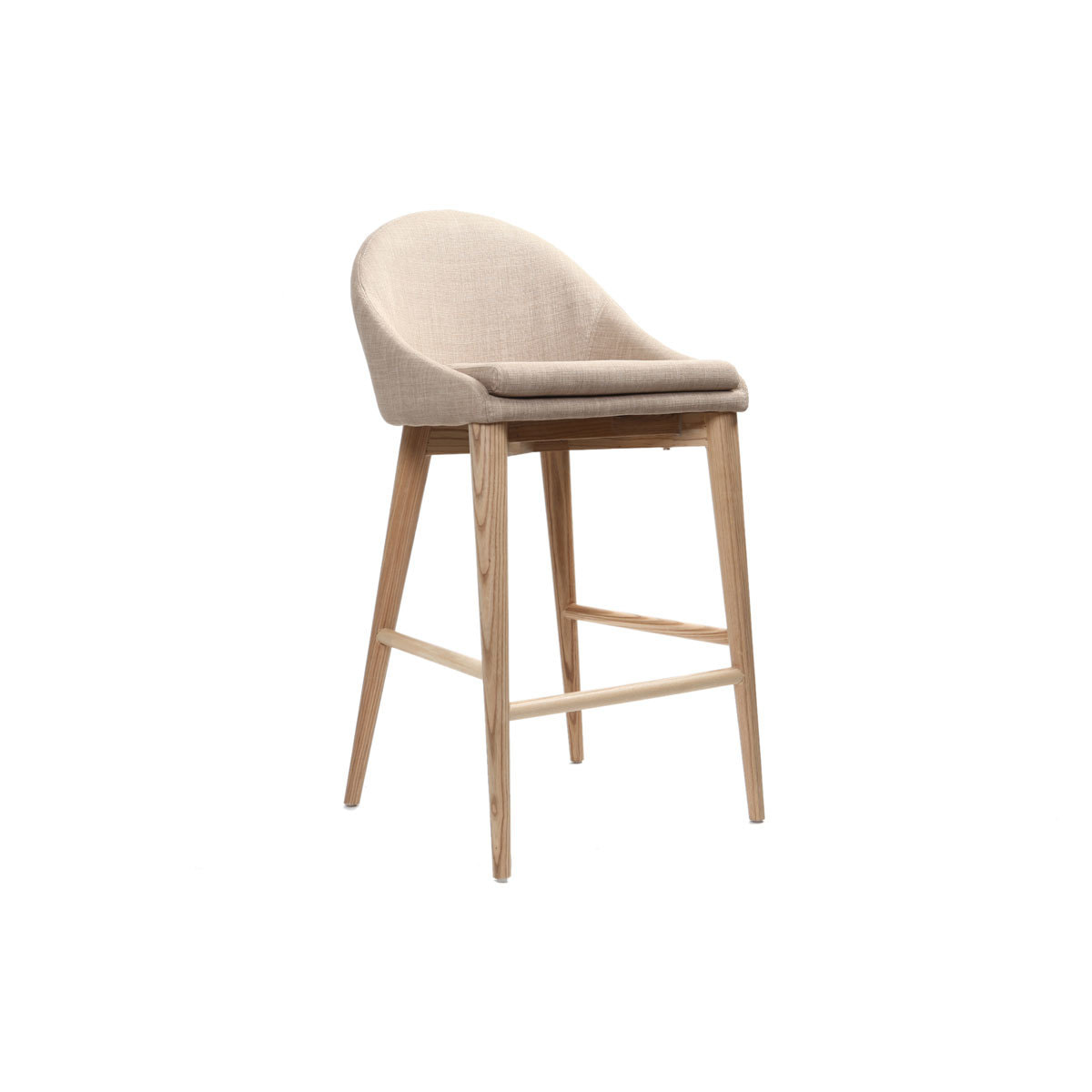 Tabouret de bar design en tissu beige et bois clair 65 cm DALIA