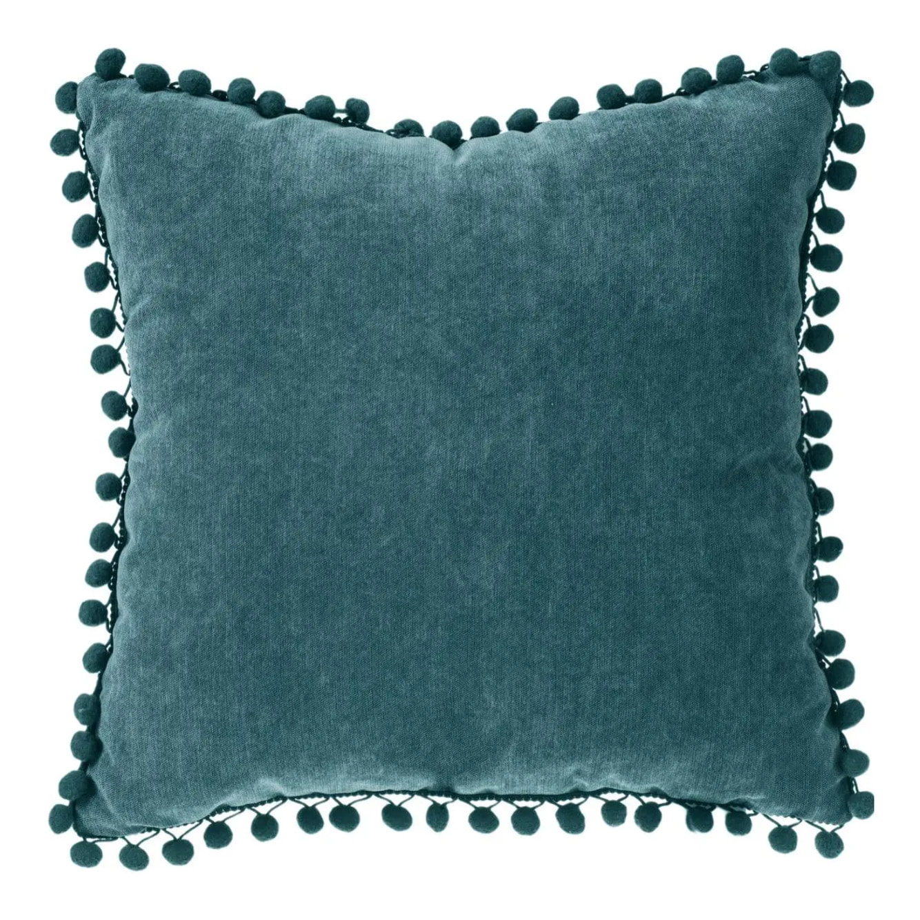 Coussin pompons "Memories" bleu canard 40x40cm