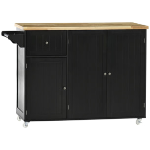 Isla de Cocina con Ruedas Carro de Cocina con Cajón 3 Puertas Estantes Ajustables y Toallero Mueble Auxiliar de Cocina para Comedor 135x45x94,5 cm Negro