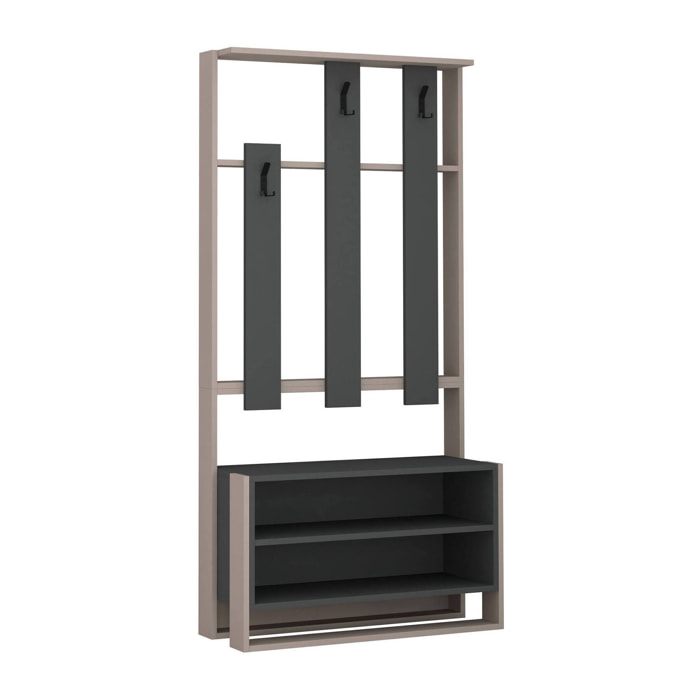 Mobile da ingresso Toraji, Entratina appendiabiti, Composizione per atrio, Consolle portaoggetti multifunzione, 90x36 h180 cm, Beige e Antracite