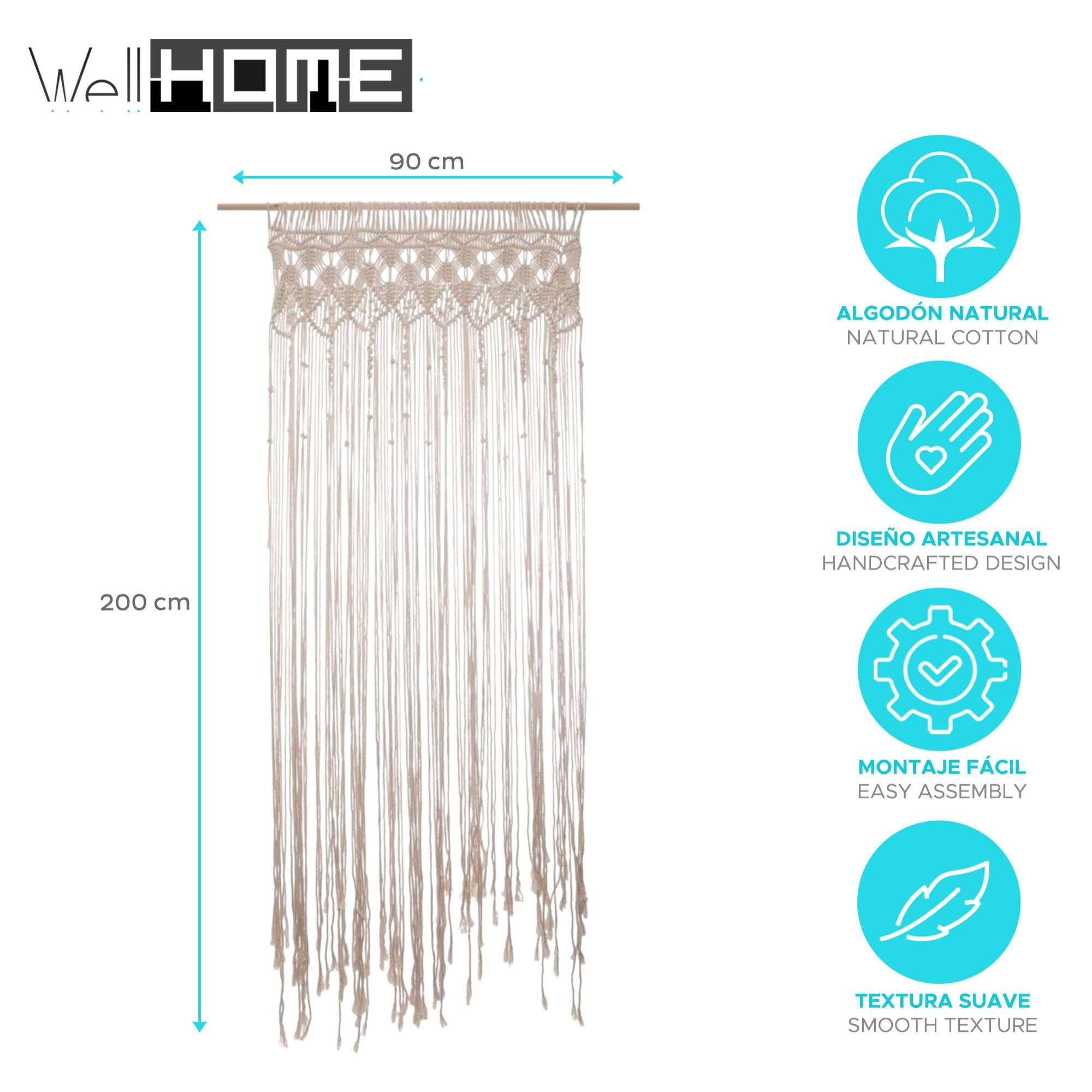 Cortina de Hilos Été de Macramé 90x200cm decorativa estilo Boho