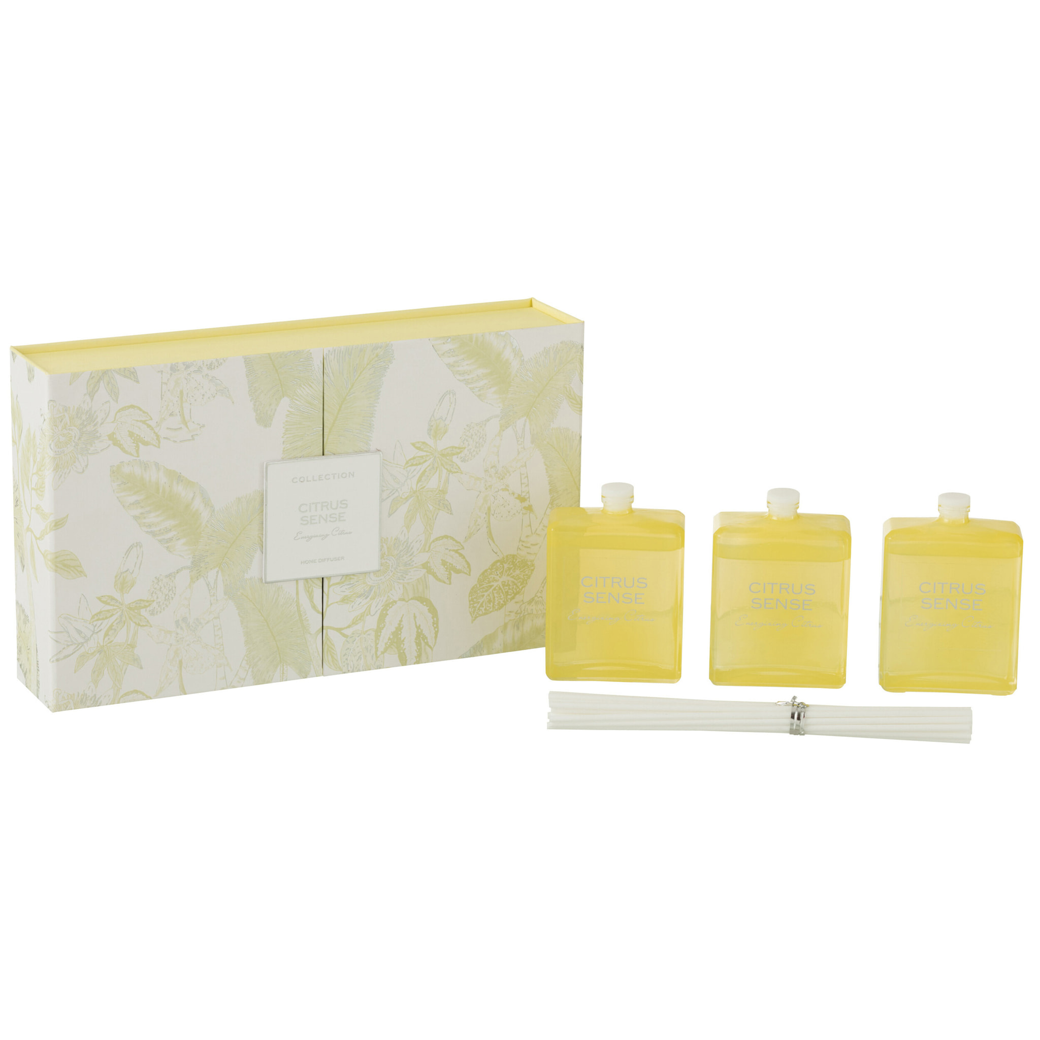 J-Line huile parfumée + bâtons Citrus Sense - Energizing Citrus - verre - jaune - boîte de 3