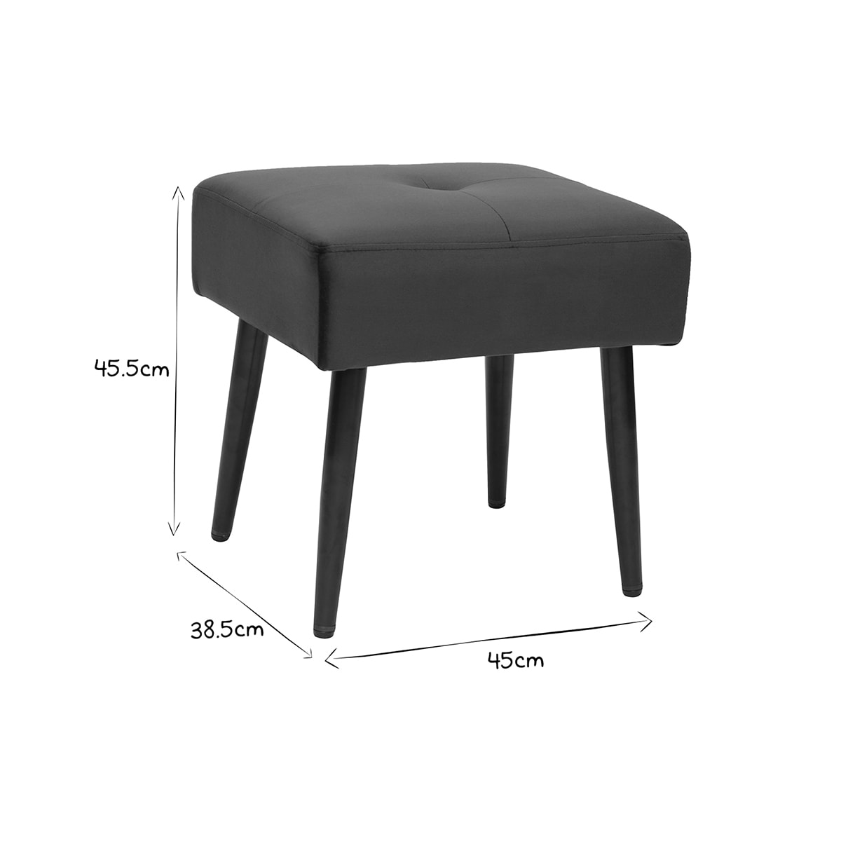 Tabouret bas en tissu effet velours texturé bleu nuit et métal noir H46 cm GUESTA