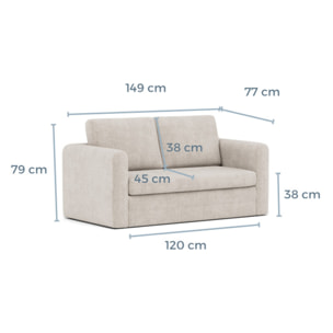 Marilia - Canapé 2 places convertible déplimousse en velours texturé - Beige