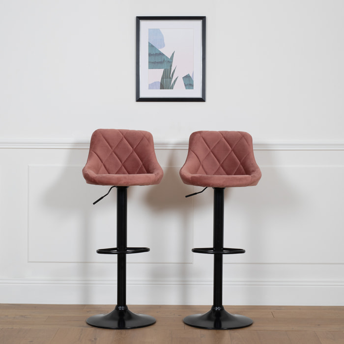 Lot de 2 tabourets de bar en velours rose ROBIN