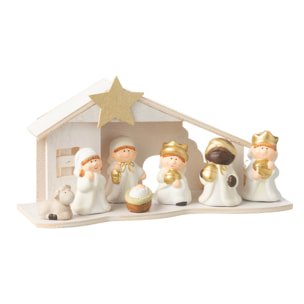 J-Line décoration crèche - porcelaine - blanc/or - large - LED