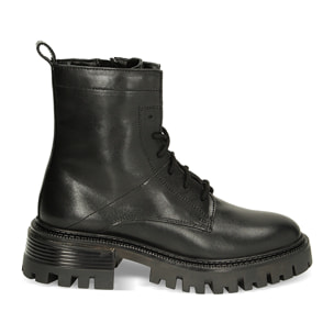 Botas de combate de cuero negro, tacón de 4,6 cm