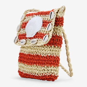 Bolso para móvil rojo en rafia con conchas