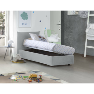 Letto singolo Cosetta, Letto contenitore con rivestimento in tessuto, 100% Made in Italy, Apertura laterale, con materasso Cm 80x190 incluso, Bianco