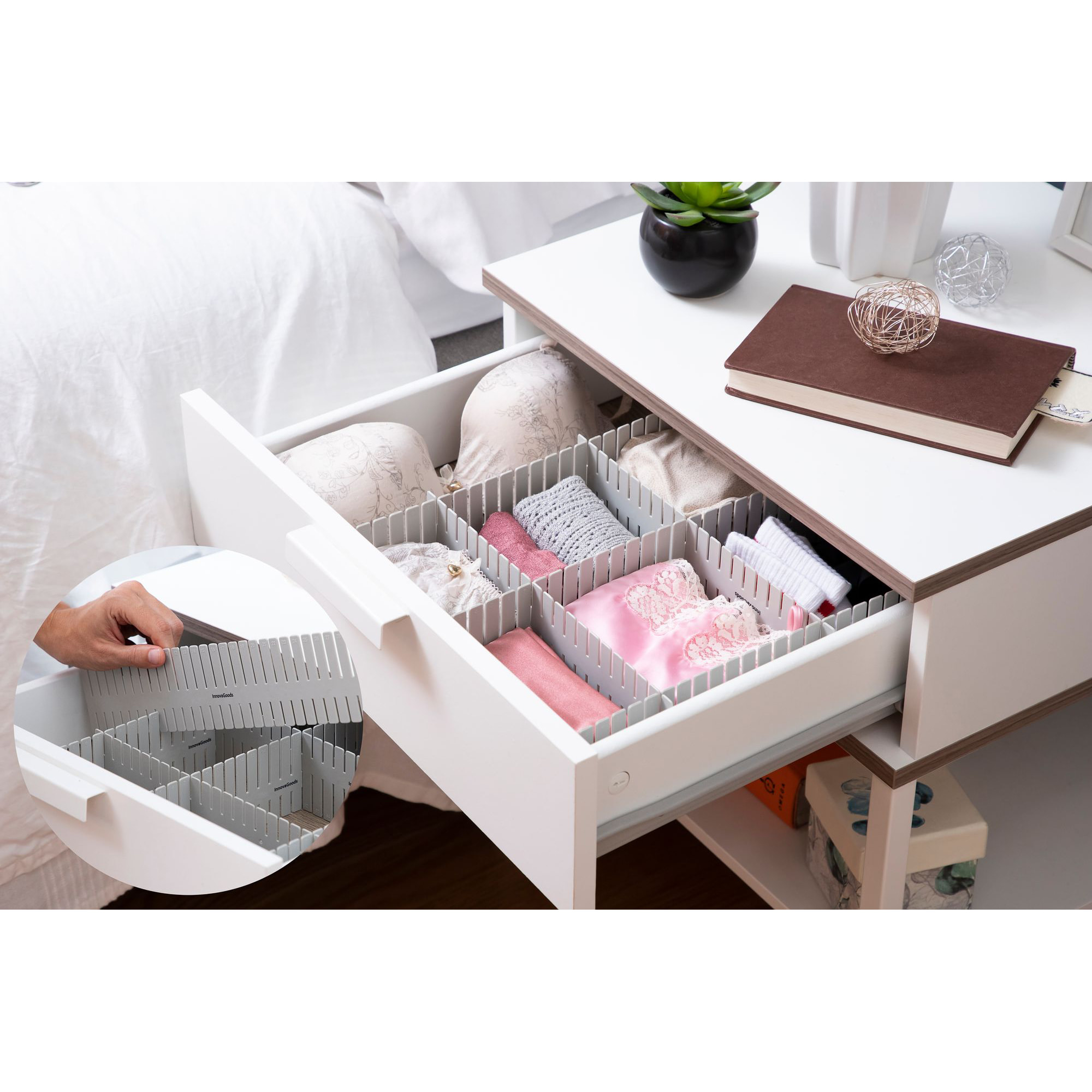 Organizzatore di cassetti x16 - Grigio - 37x7x0,2 cm