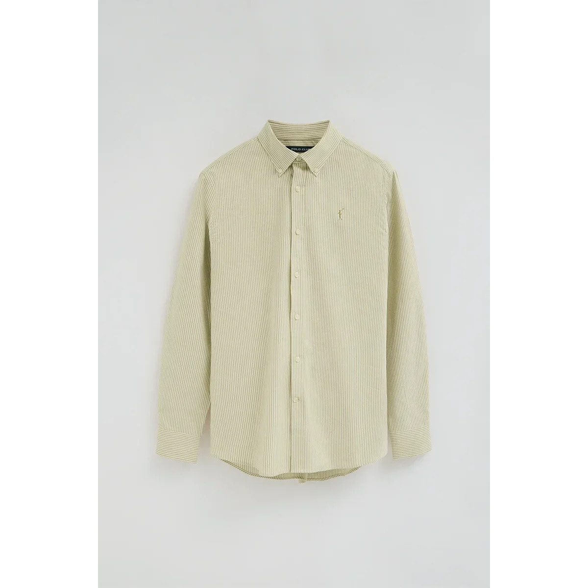 Camisa de rayas verde hoja de corte regular, manga larga y bordado Rigby Go