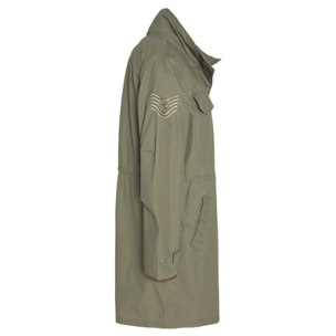 JKTM-1950W HOODED ARMY PARKA IN WASHED COTTON/NYLON WITH  CHEST & SLEEVE EMBROIDERIES 72% COTTON 28% NYLON Cachi