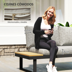 Conjunto de Jardín Exterior de 3 Piezas, Sofá Exterior Seccional Resistente con 2 Sofás de 2 Plazas y Mesa de Centro Versátil, Estructura de Aluminio y Cojines, Gris Claro