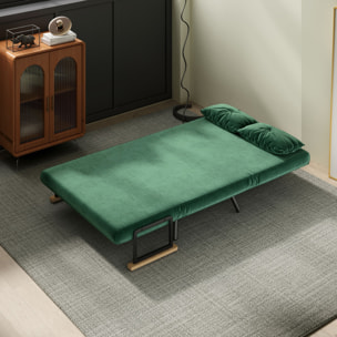 Sofá Cama de 2 Plazas Sofá Cama Plegable Tapizado en Terciopelo con Respaldo Ajustable de 5 Niveles y 2 Almohadas Acolchadas para Oficina Dormitorio Salón 102x73x81 cm Verde