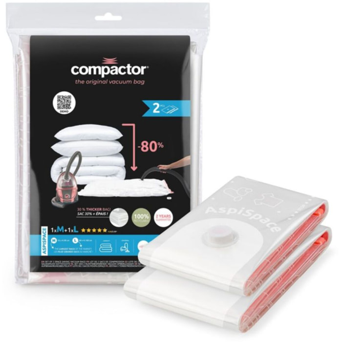 Housse COMPACTOR lot de 2 sacs de rangement sous vide tailles M + L