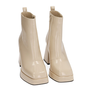 Ankle boots panna in naplack, tacco 9 cm