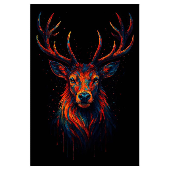 Affiche encadrée cerf majestueux art coloré Affiche + cadre en métal - Noir
