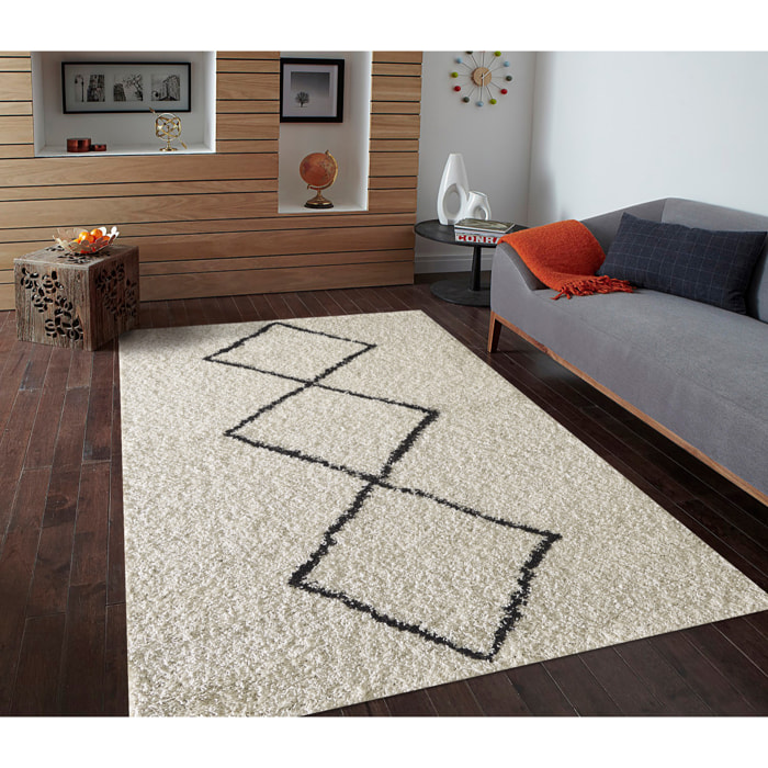 ASMA - Tapis shaggy à poils longs, motif berbère crème