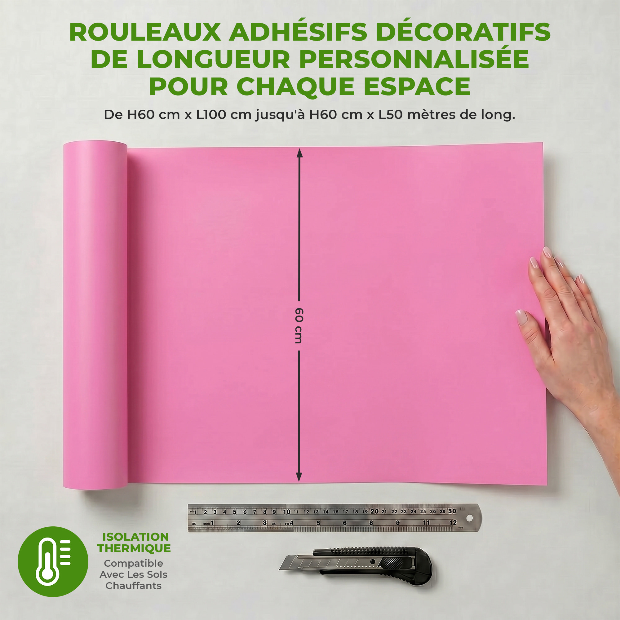 Rouleau adhésif décoratif Vinyle au Mètre - Rose - Sticker Lavable Imperméable Mur Cuisine Meubles