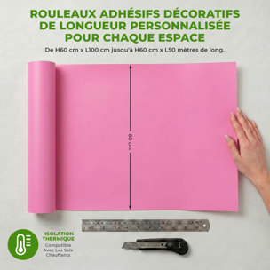 Rouleau adhésif décoratif Vinyle au Mètre - Rose - Sticker Lavable Imperméable Mur Cuisine Meubles