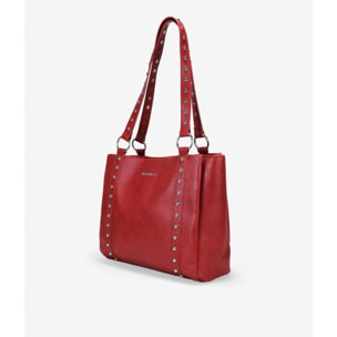 Bolso shopper rojo para portátil con tachuelas