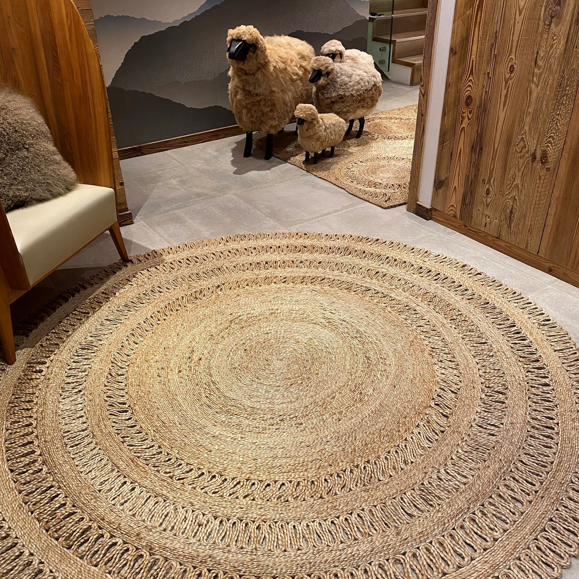 TAPIS EN JUTE NATURELLE TRESSE A LA MAIN DIAMÈTRE 220CM JERICO