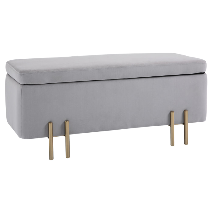 Baúl de Almacenaje para Dormitorio 70L Puff Almacenaje Tapizado en Terciopelo Banco de Almacenaje con Patas de Metal para Entrada Salón 100x40x42 cm Gris Claro