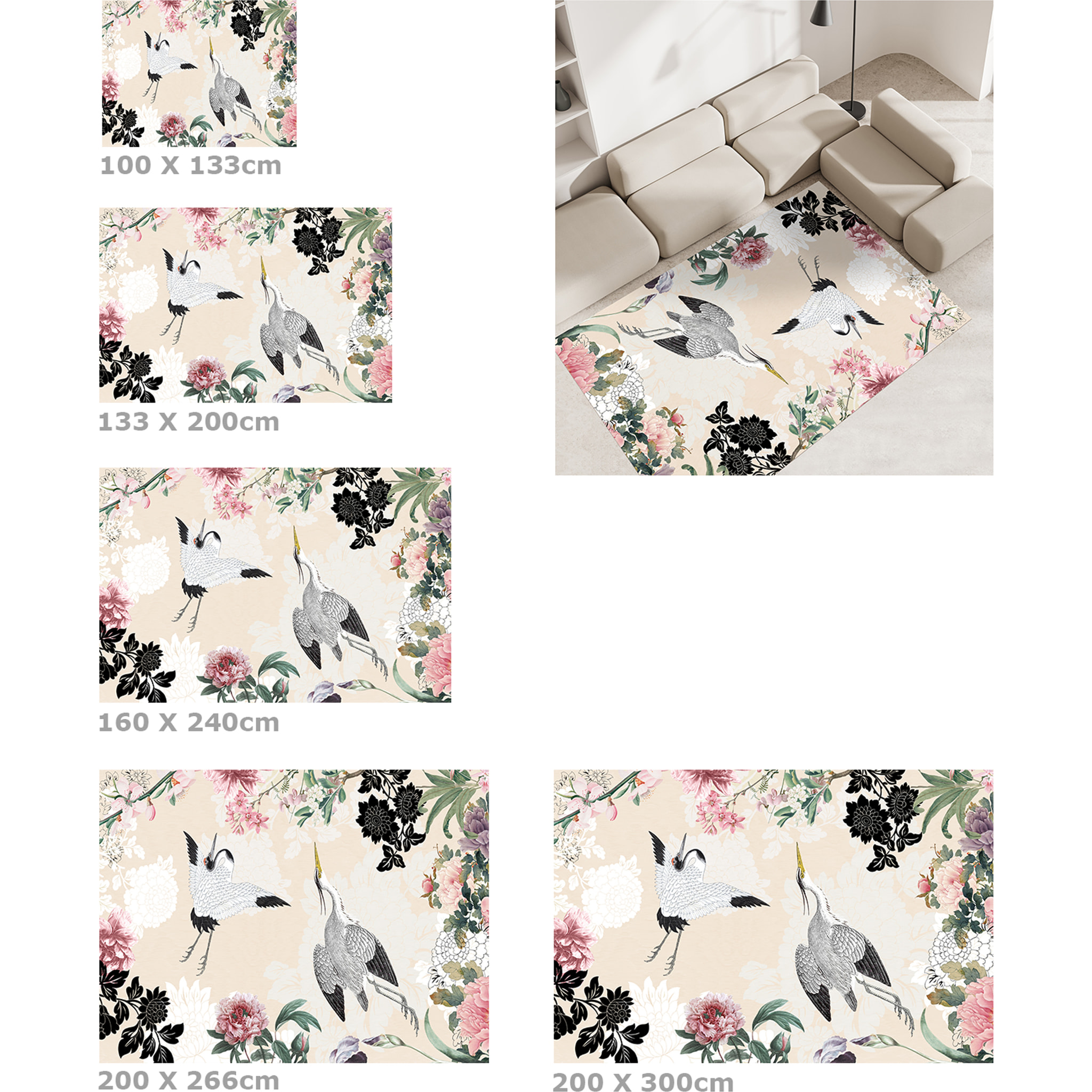 Alfombra de vinilo Hanami -PVC antideslizante, vinilica para cocina o salón, lavable, estilo abstracto