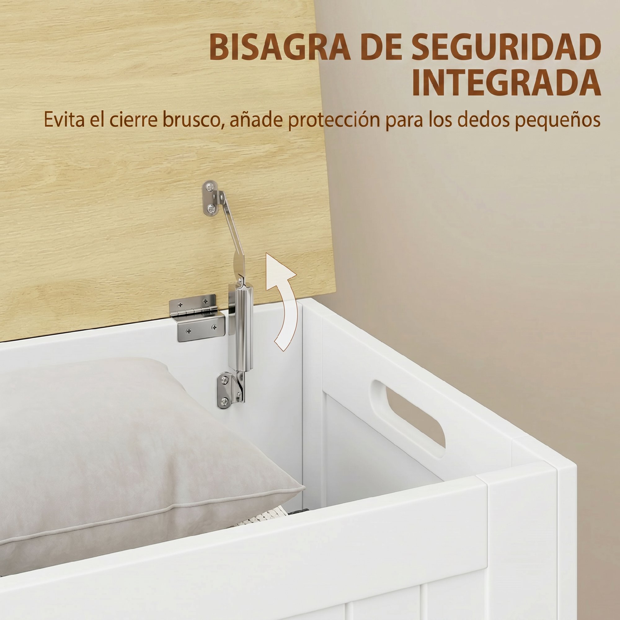 Baúl de Almacenaje para Dormitorio 90 L Banco de Almacenaje con Tapa Baúl de Almacenaje Versátil con Bisagra de Seguridad para Pasillo Salón 80,5x40x46,4 cm Natural y Blanco