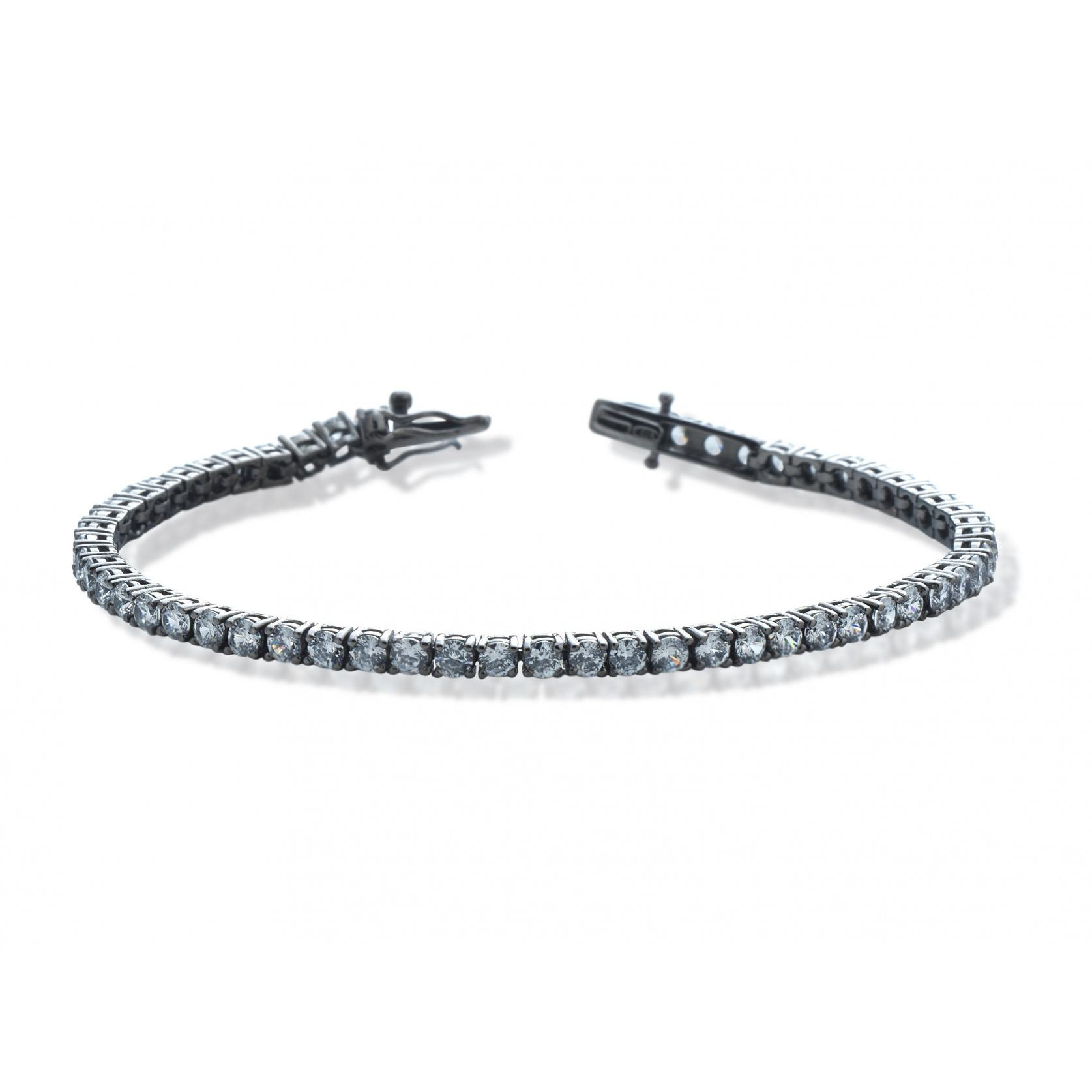 Bracciale Hiriwa 925 Tennis Argento Nero Pietre Bianche