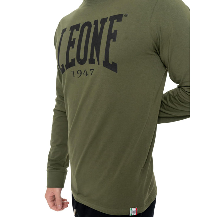 T-shirt da uomo in cotone elasticizzato a manica lunga con logo grande "Basic"