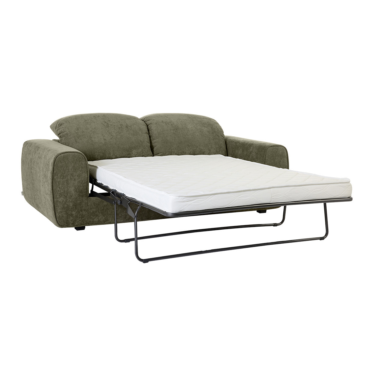 Canapé convertible avec têtières ajustables 3 places en tissu effet velours texturé vert kaki NOAM