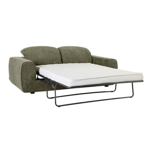 Canapé convertible avec têtières ajustables 3 places en tissu effet velours texturé vert kaki NOAM