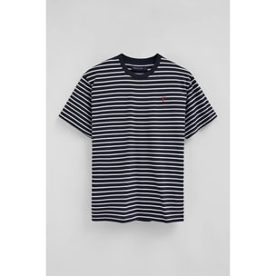 Maglietta a righe blu marino ed ecrù dal fit ampio con logo Rigby Go