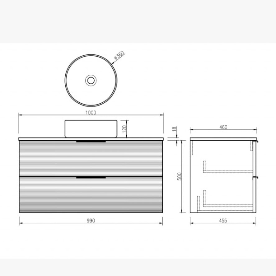 Meuble simple vasque Ã poser noir 100 cm Aqualinea