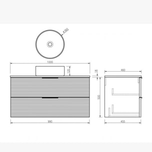 Meuble simple vasque Ã poser noir 100 cm Aqualinea