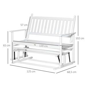 Outsunny Banco Mecedora de Jardín de 2 Plazas de Madera Carga Máx. 250 kg Blanco